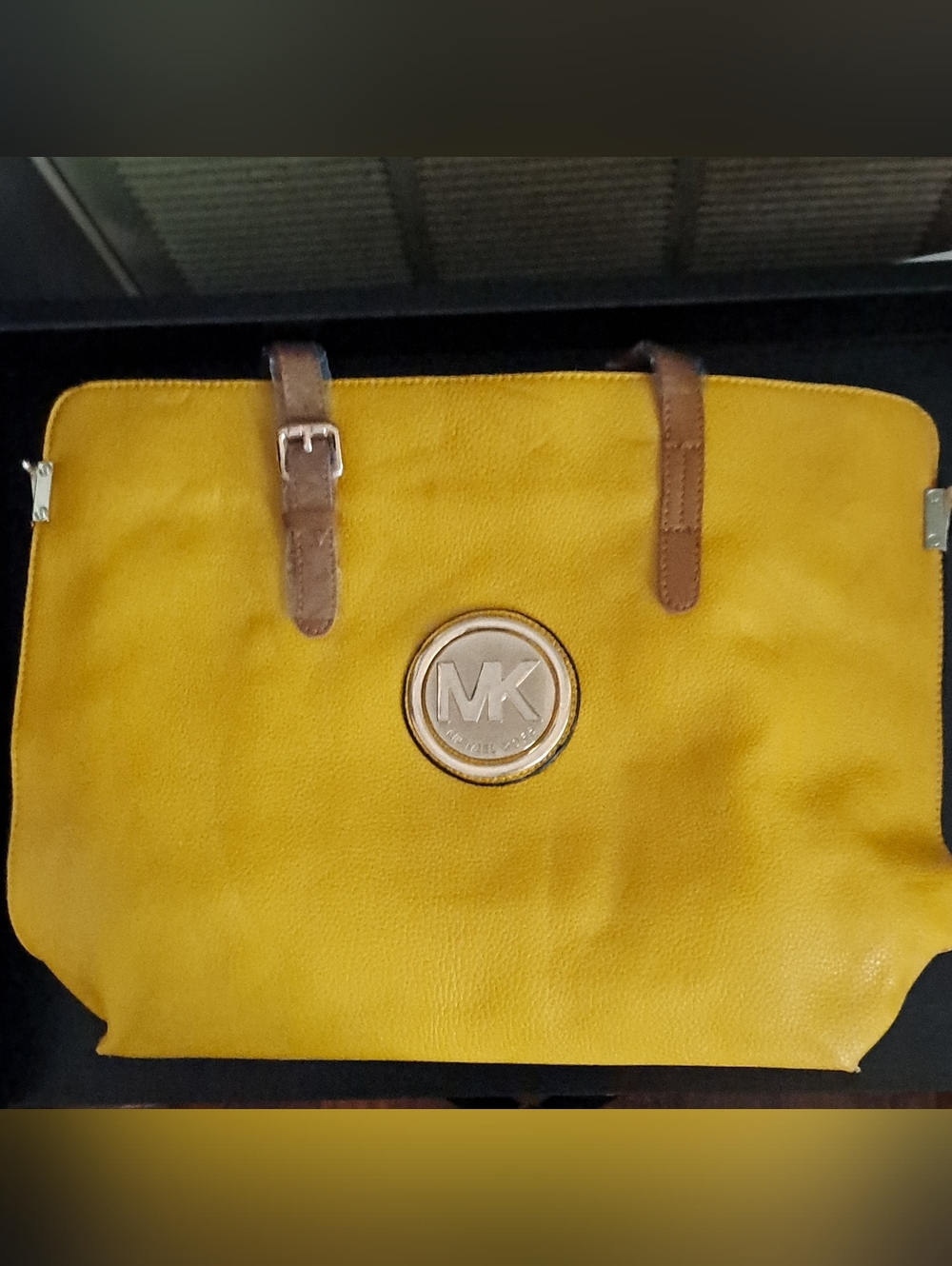 Michael Kors Yellow Tote with Brown Straps and MK Medallion